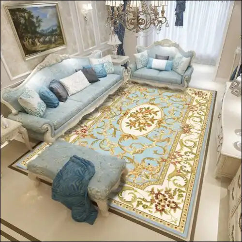 Tapis de salon d’orient persan bleu crème florale 140x200cm 