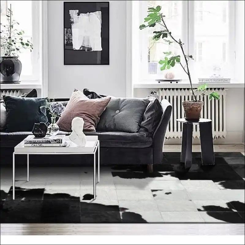 Tapis de salon moderne à carreaux tacheter noir et blanc 