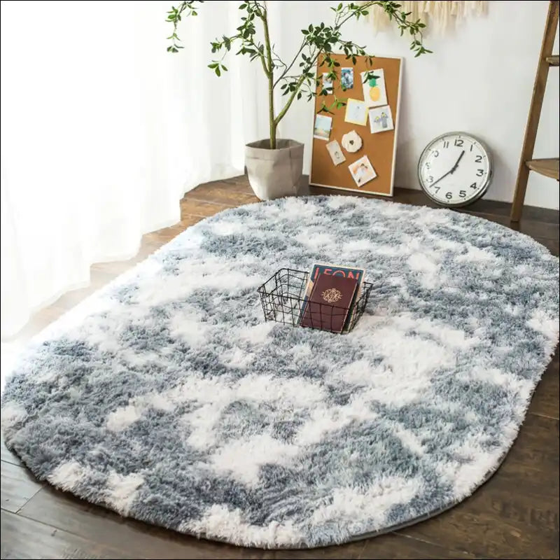 Modern Oval Carpet Living Room Soft Fluffy Thick Bedside Mat