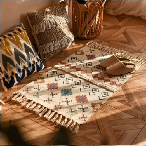Retro Bohemian Hand Woven Tassel Carpet for Home Living Room