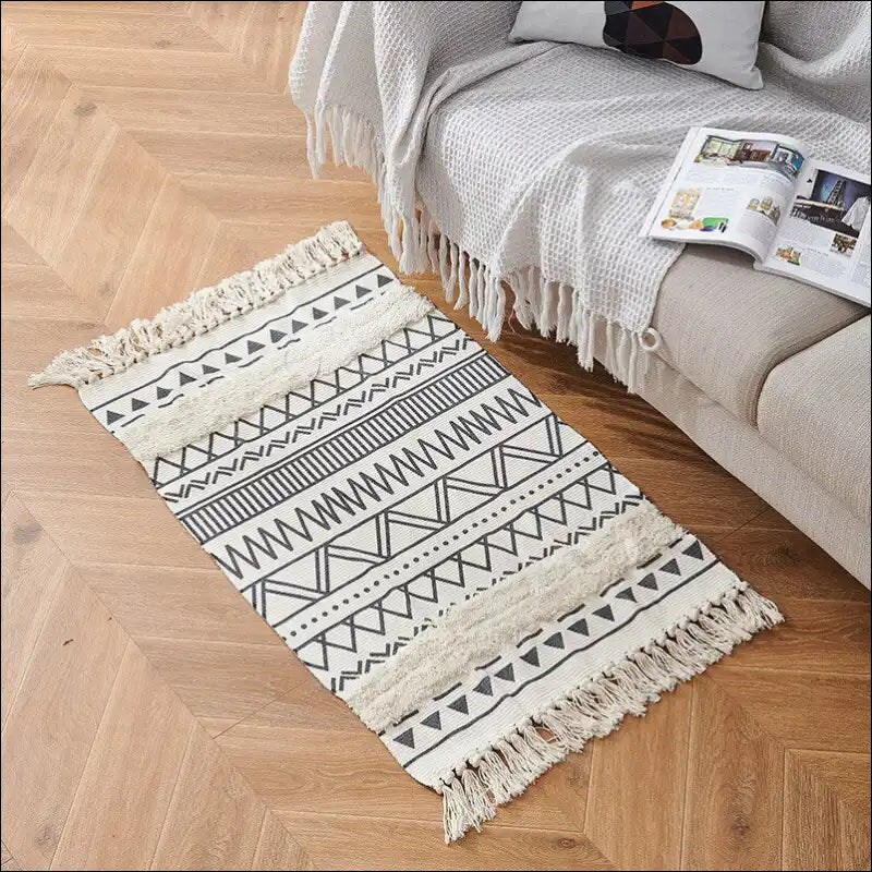 Bohemian Carpet Rug Retro Hand Woven Cotton Linen Bedroom 