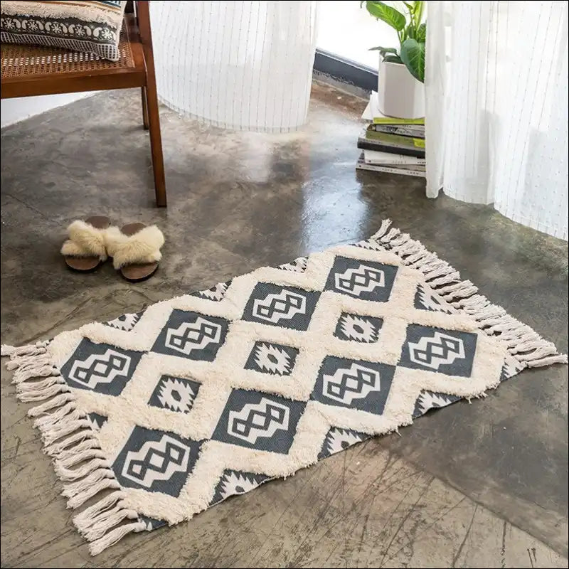 Bohemian Carpet Rug Retro Hand Woven Cotton Linen Bedroom 