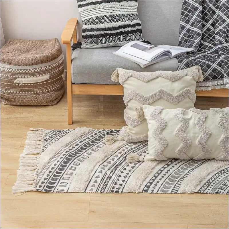Nordic Cotton Tassels Carpet Bohemia Ethnic Style Bedroom 