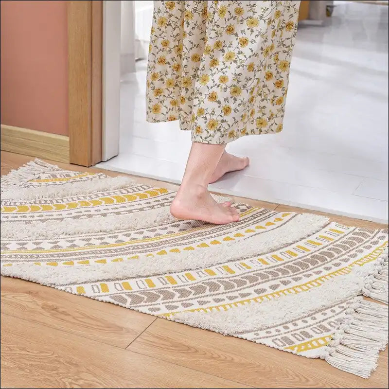 Nordic Cotton Tassels Carpet Bohemia Ethnic Style Bedroom 