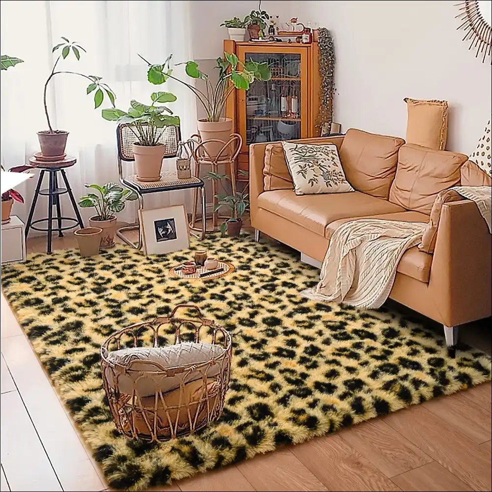 Tapis de salon moderne à fourrure léopard Tapis de chambre