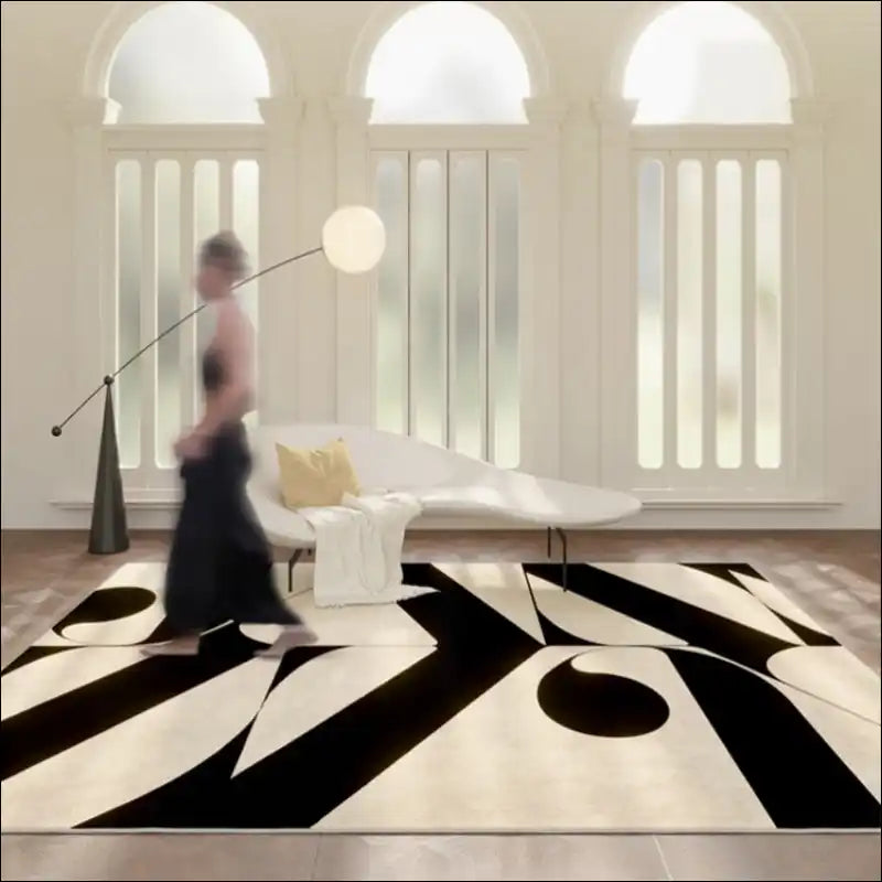 Tapis de salon moderne design noir crème Tapis blanc