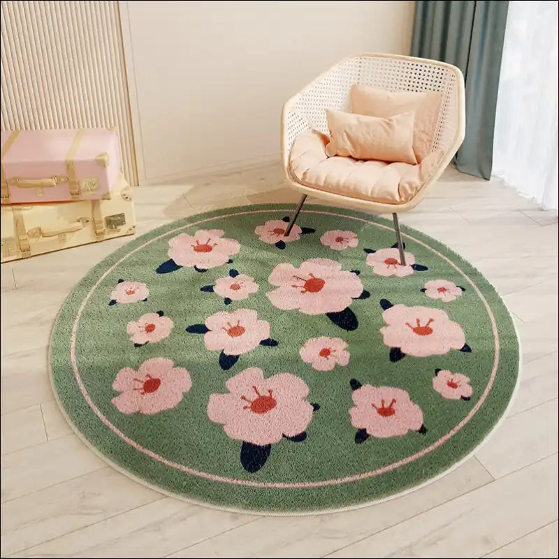 Tapis rond vert à fleur rose ⌀ 60cm M Petits tapis Tapis 