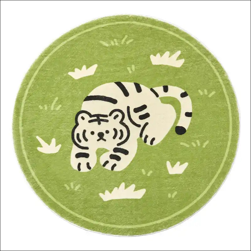 Tapis rond vert ACHIL le tigre blanc ⌀100cm Tapis chambre 